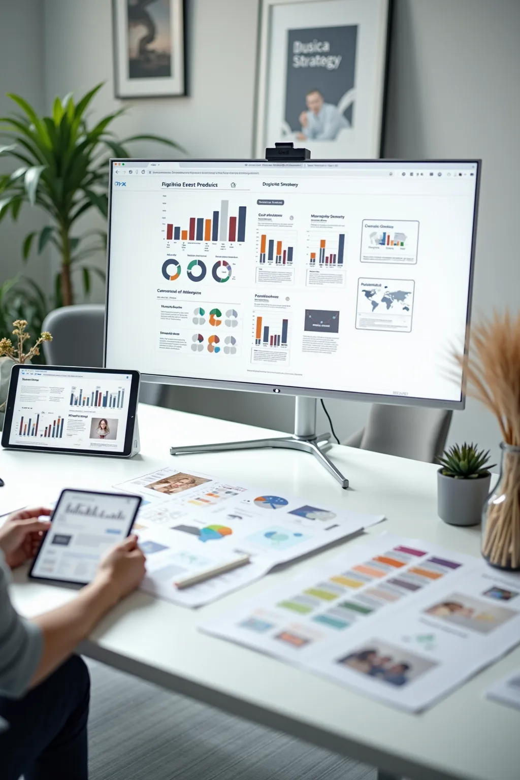Dijital strateji planlaması: web tasarım wireframe ve analytics dashboard görünümü