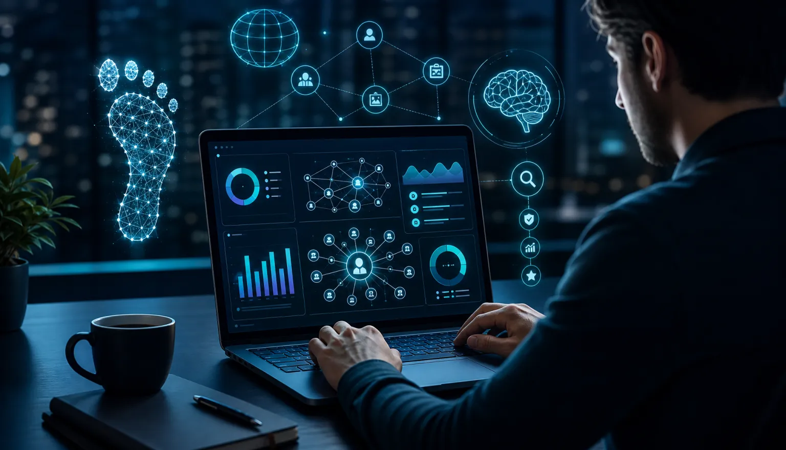 Dijital ayak izi ve yapay zekâ optimizasyonu kavramsal görselleştirme
