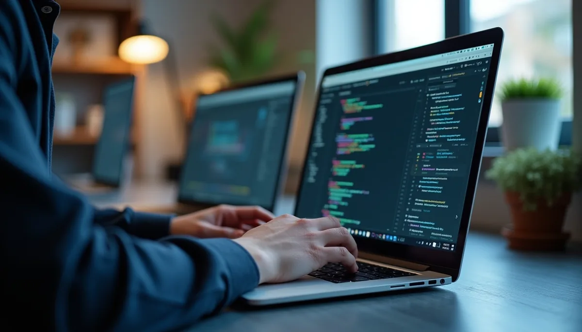 Web sitesi bakımı ve güncelleme sürecinde profesyonel uzman laptop üzerinde çalışma