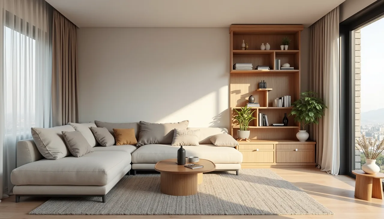 Modüler mobilya seçimi için modern küçük salon yerleşimi