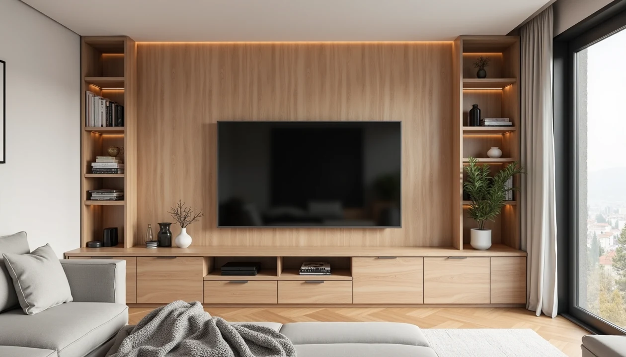 TV ünitesi seçimi için modern salon dekorasyonu